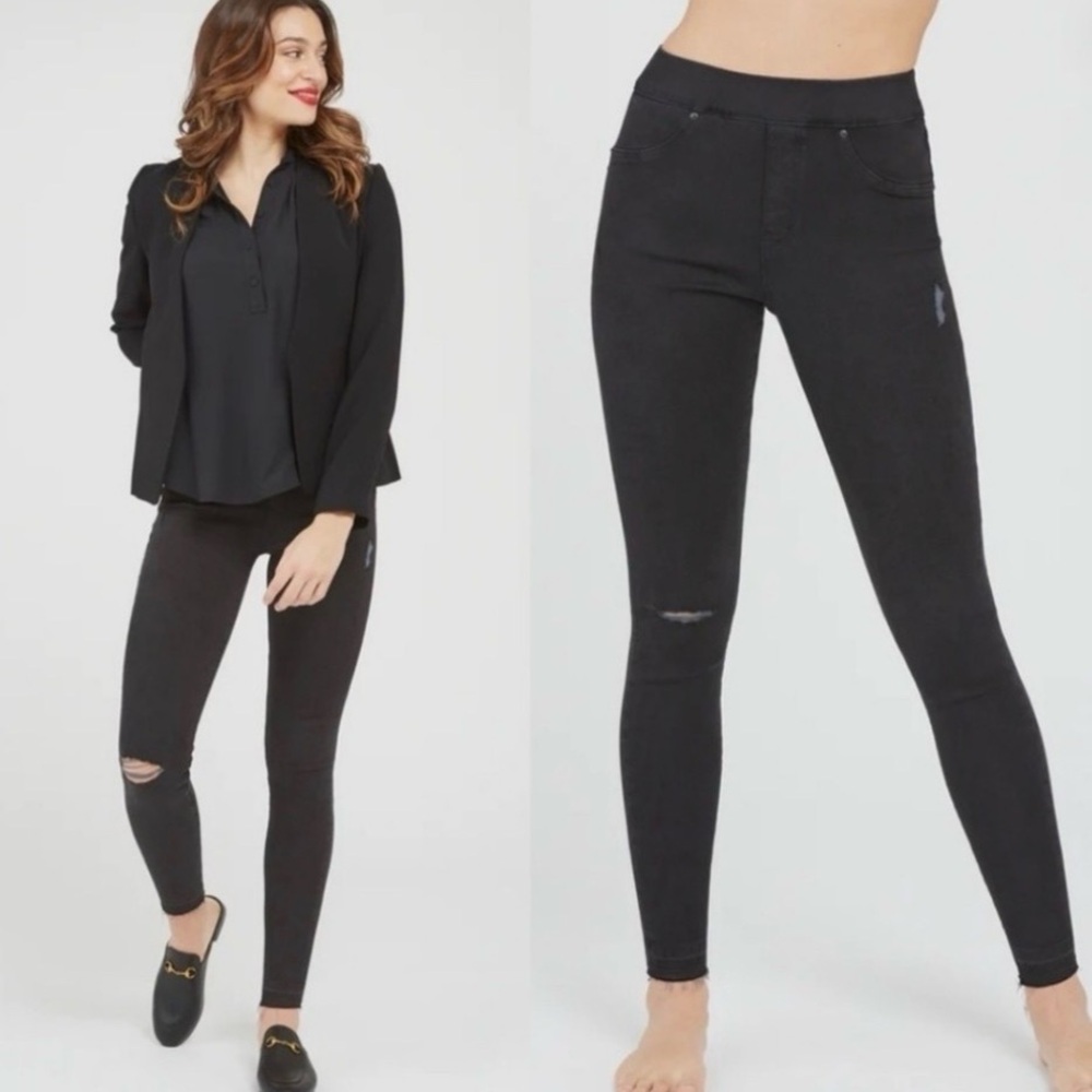 SPANX High Rise Black Distressed Jeans small